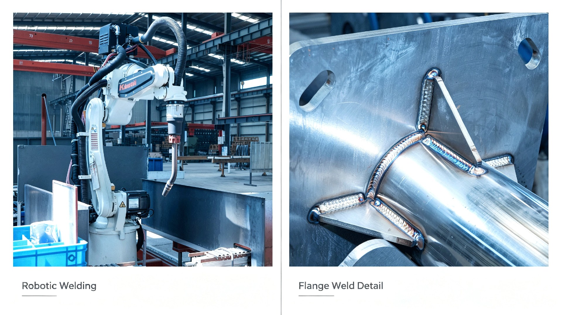Robotic welding station and precision flange weld seam for street light poles