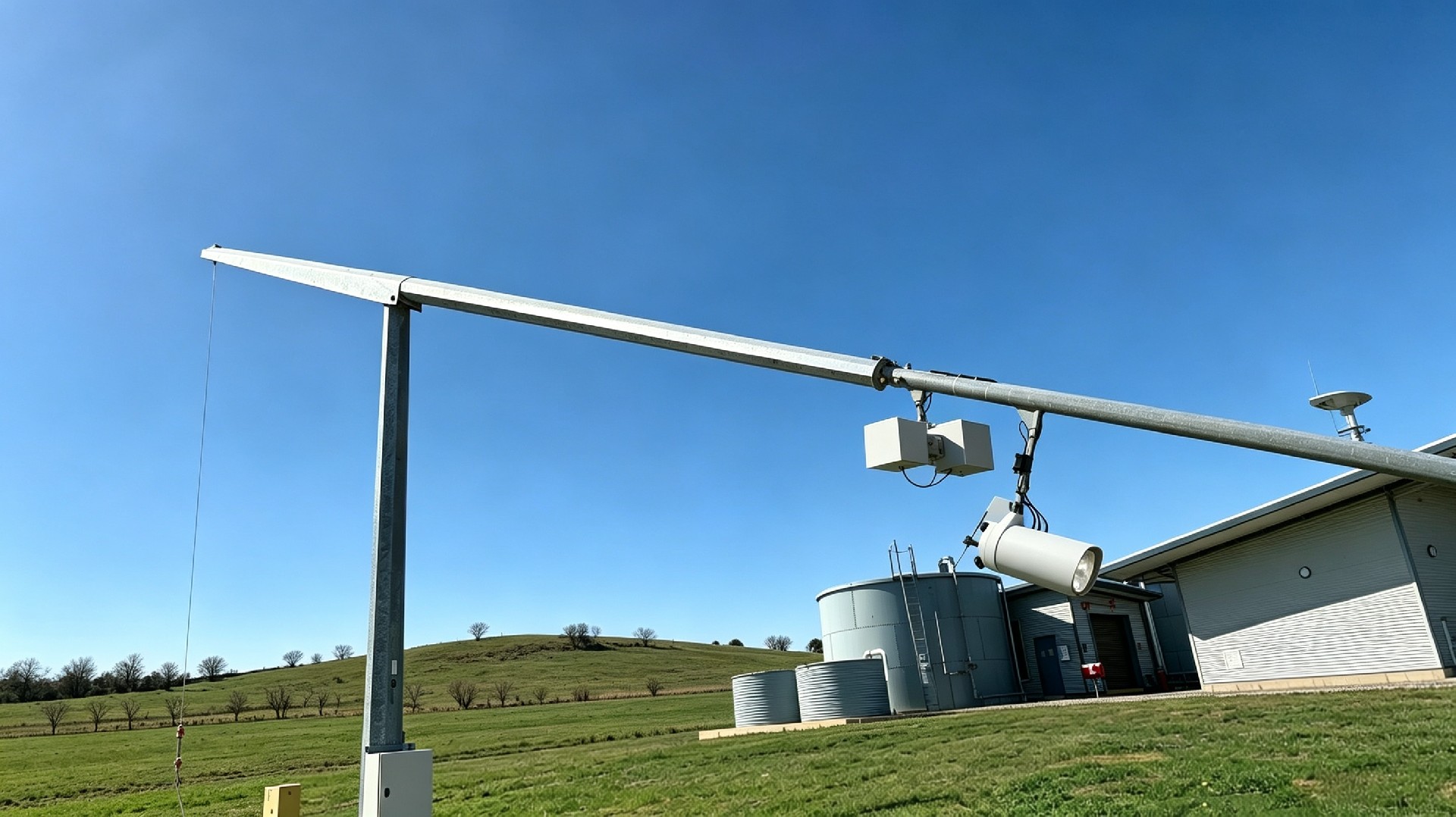 Mid‑hinged CCTV surveillance pole for oilfield and refinery perimeter monitoring