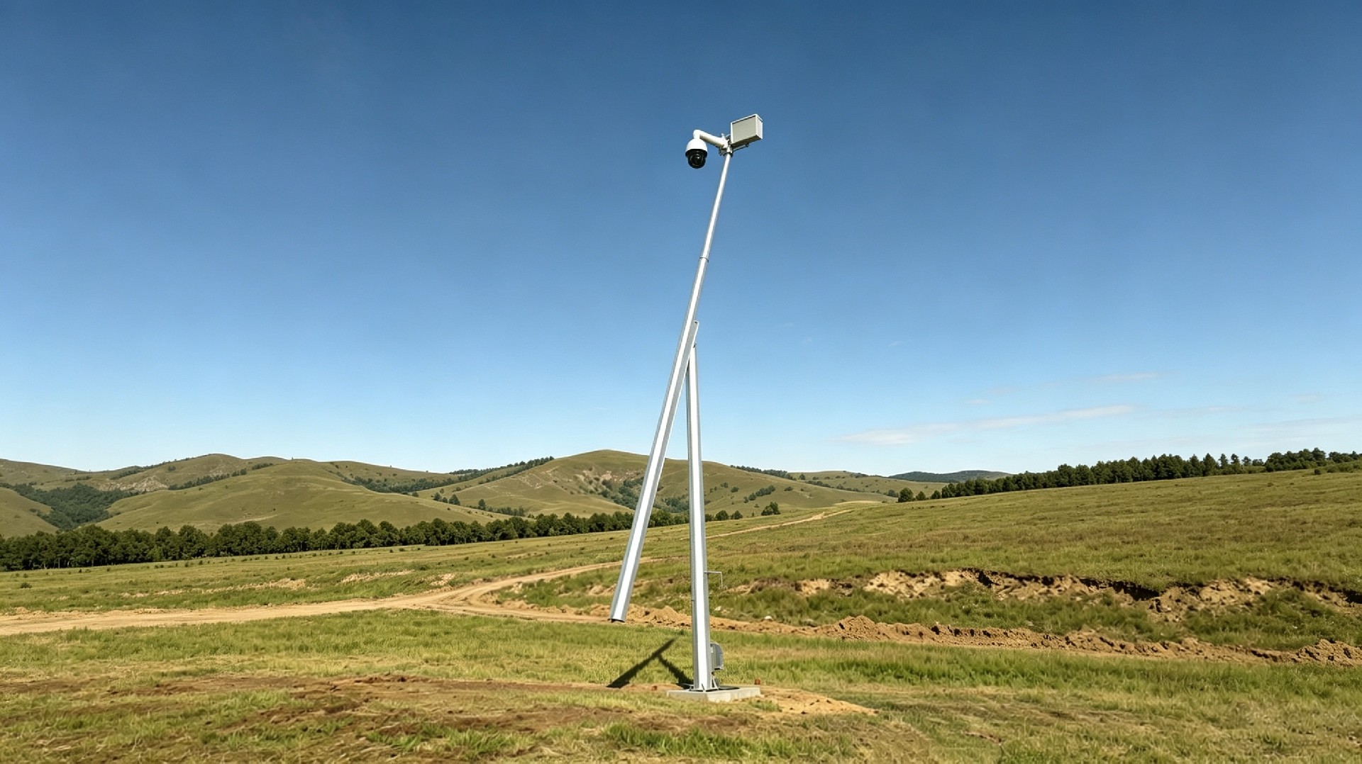 Mid‑hinged CCTV pole for mine open‑pit perimeter security surveillance