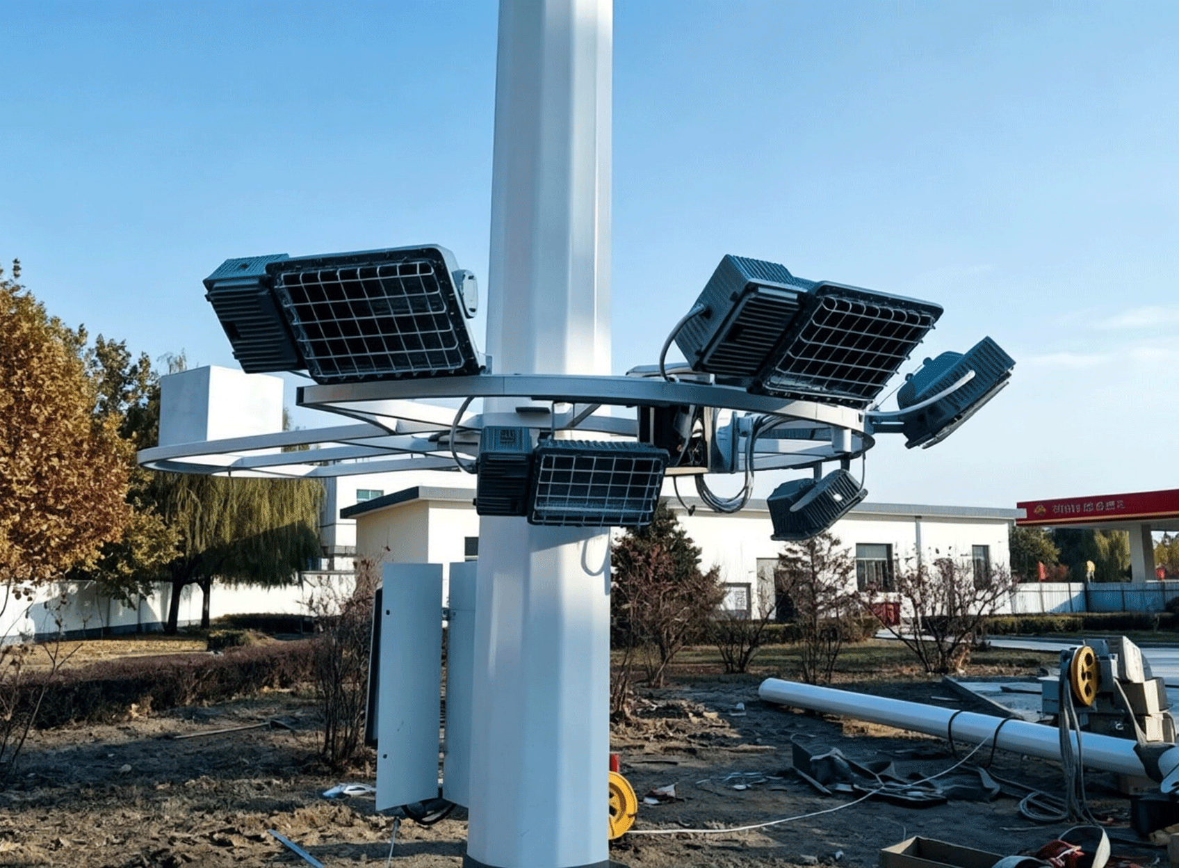 Lowerable luminaire carriage assembly for telescopic high mast lighting pole